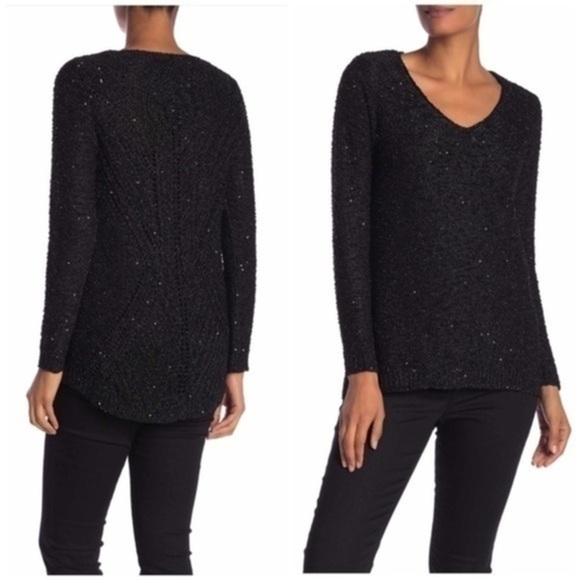 NEW Papillon Sweater Black Knit Sequins Sparkly High Low Women’s Sweaters Size M - Picture 2 of 3